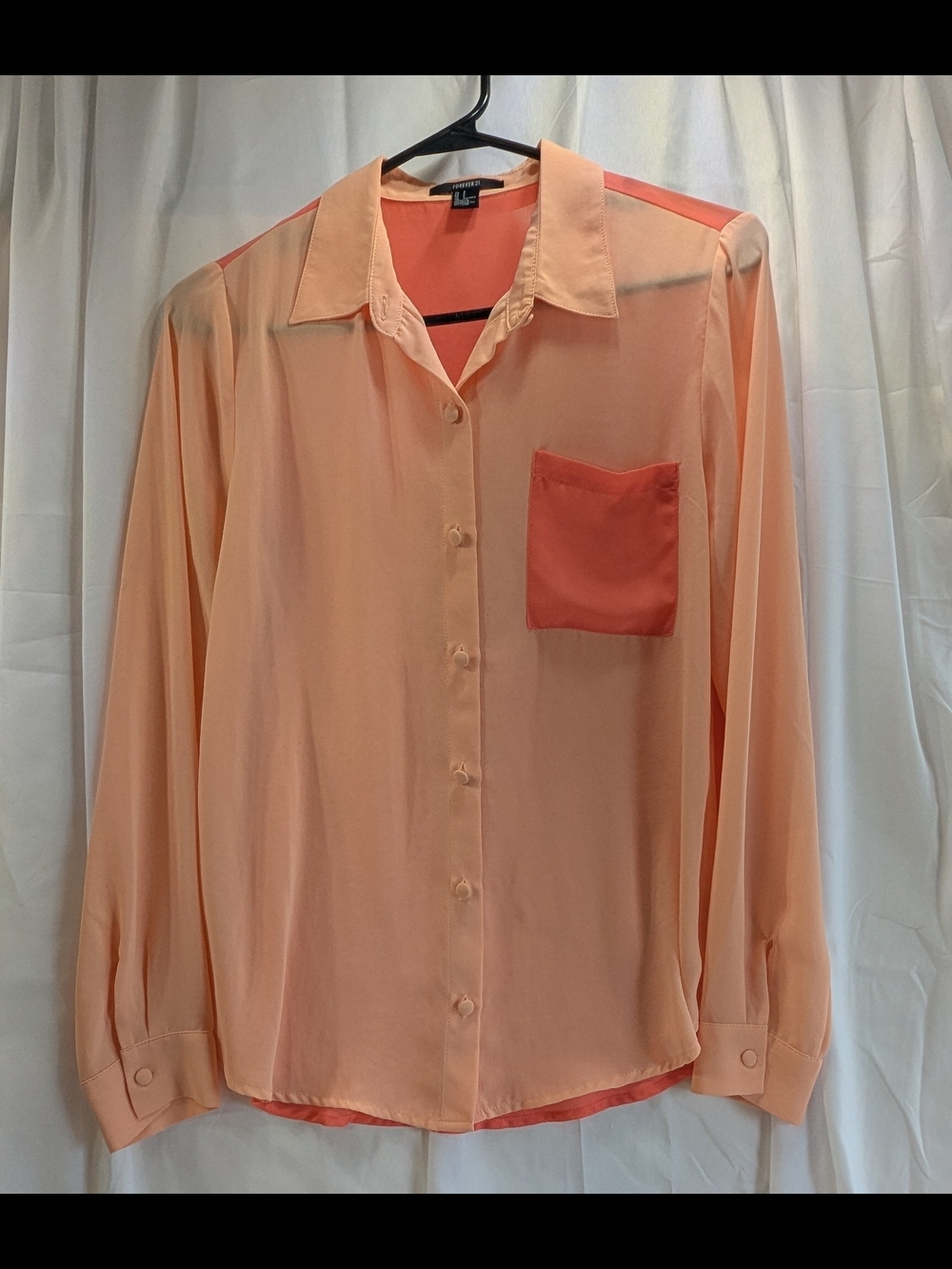 Forever 21  Light Peach Two Toned Sheer Button-Up Blouse Size Small